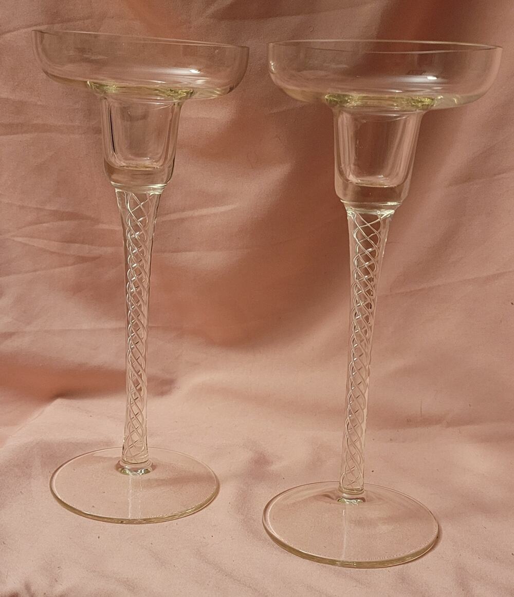 Hand Blown Air Twist Column Glass Taper Candle Holders